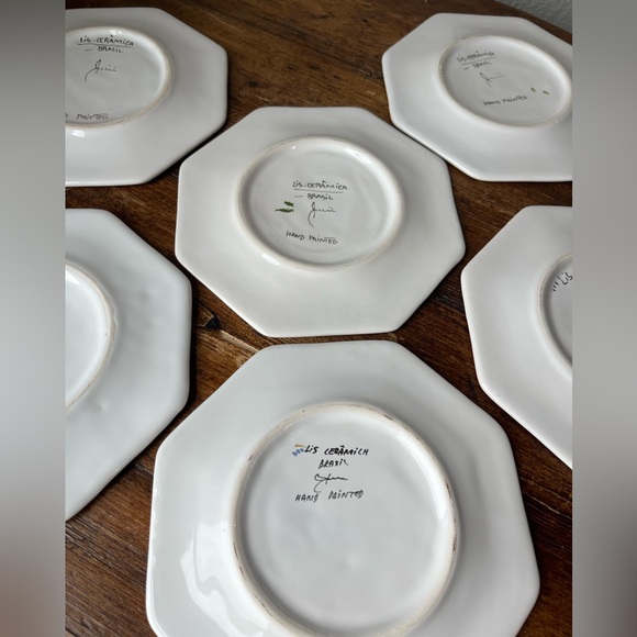 Set of 6 Lis Ceramica Brasil Handpainted Floral Motif Salad Plates - Picture 9 of 10